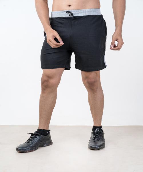 Tuedd Men's Shorts Regular Fit Premium Cotton Single Stripe Black Shorts