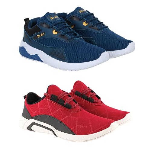 Birde Men's Sport Shoes Combo of 2 (Blue, Cherry)