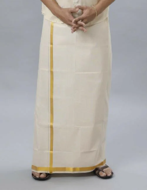 Ramraj Cotton Men Gold Colour Solid Tissue Dhoti