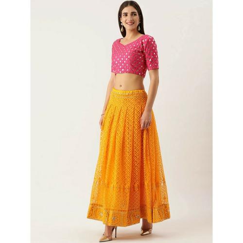 RibadiyaBrothers Yellow Lucknowi Embroidered Designer Net Mehndi and Haldi ceremony for Wedding Lehenga Choli.