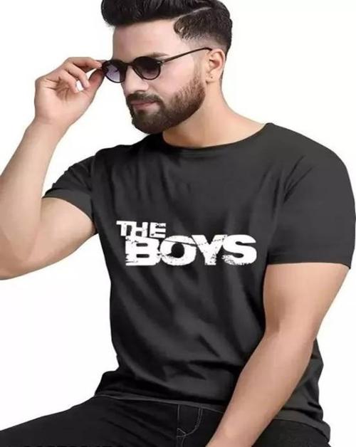 REVIZO Men Typography Round Neck Polyester Black T-Shirt