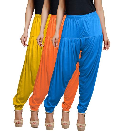 JENESIS Viscose Knitted Fabri Women's Dhoti Patiyala Salwar Harem Bottoms Pant | Patiyala for Womens | Womens Patiyala Leggings (Pack Of 3)_Multicolor_L