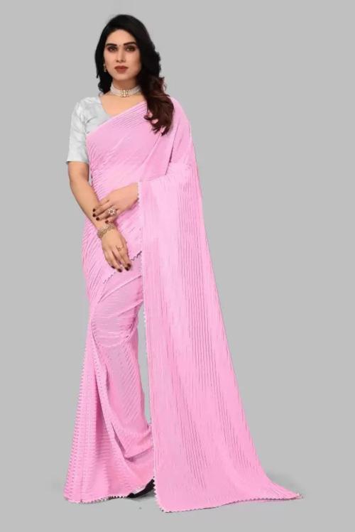 Dharmee Women Pink Georgette Embellished Bollywood Saree - Slvr-Foil