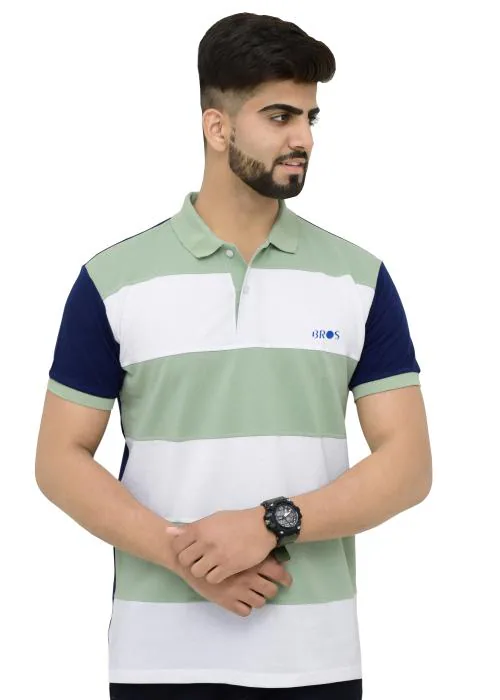 Buy 3BROS Mens Cotton blend Half Sleeve Branded Polo Neck T Shirt with