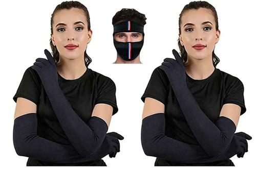 UPAREL Black Women Cotton 2 Pair Full Hand Gloves With Pollution Mask