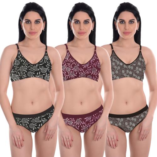 LOVE MAKER Floral Printed Cotton Bra & Panty Set of 3