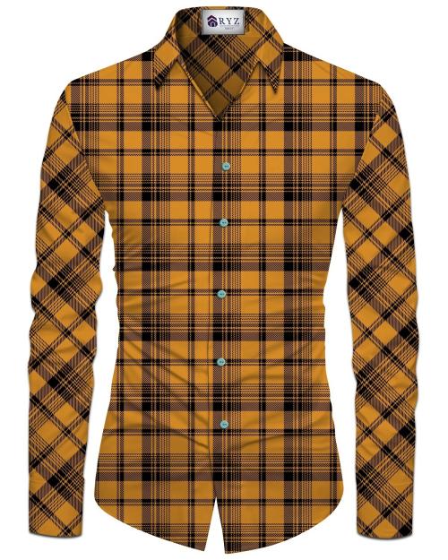 RYZ Men Yellow Checkered Polyester Single Shirt Fabric