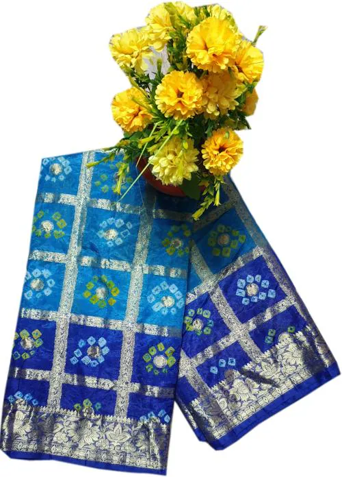 STYLISH SAREES women's art silk rajasthani gharchola bandhej saree with running blouse peice