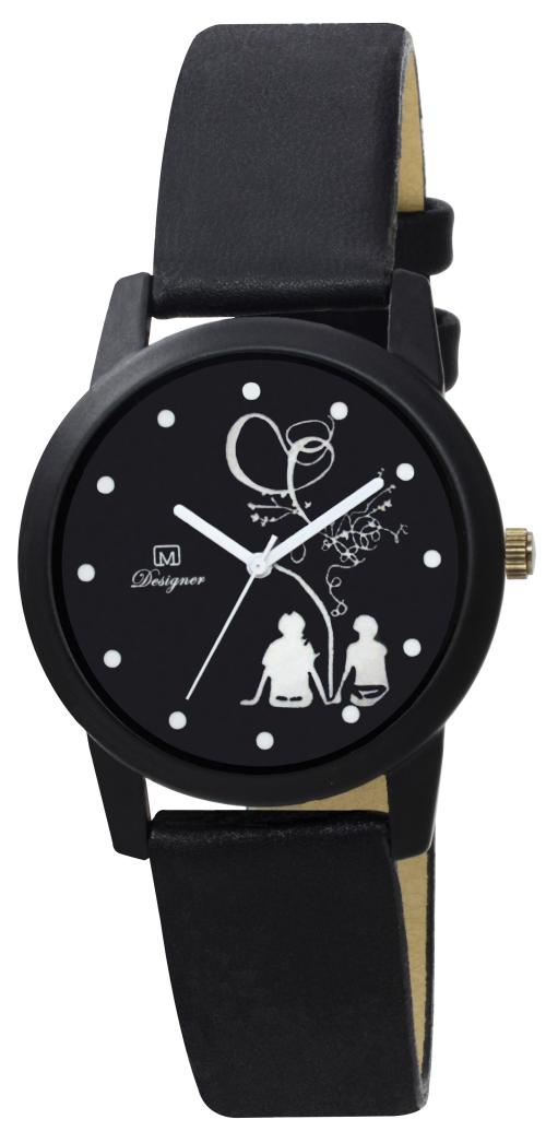 Talgo Analog Stting Couple Black Dial Black Leather Wrist Watch for Woman & Girls - O-146
