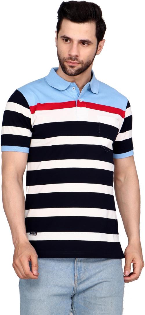 Citeman Men Light Blue Solid Cotton Blend Polo Neck T-Shirt (M)