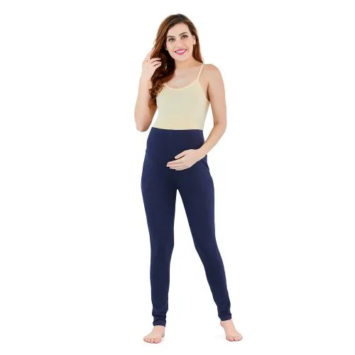 Lovely Mom's Cotton Stretchable Maternity Leggings for Women's Pregnancy|Over The Belly, Stretchable Maternity Pants for Pre & Post Pregnancy|Navy Blue - L