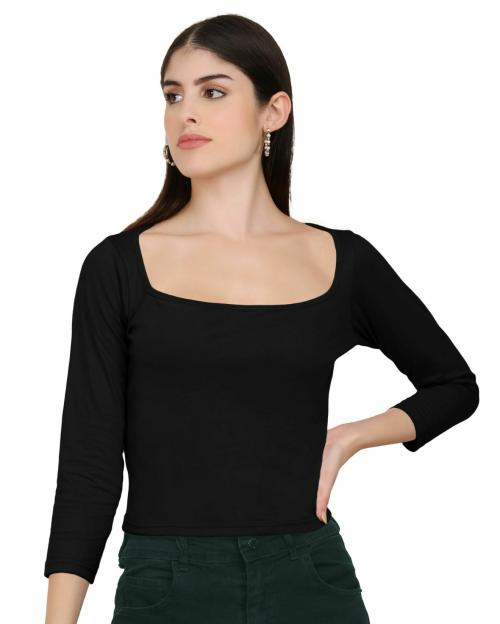 AD2CART VA4159 Women TV Oval Neck 3/4 Sleeve Stylish Crop Top for Women