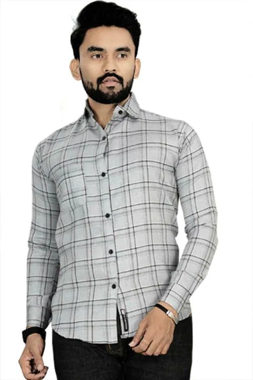 LG Men Checkered Casual Grey Shirt