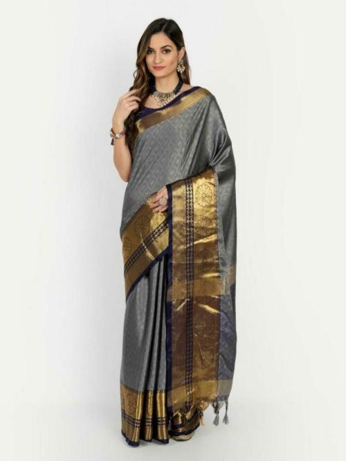 JUHI COLLECTION Anupama Woven Design Cotton Silk Saree for Women (Grey)