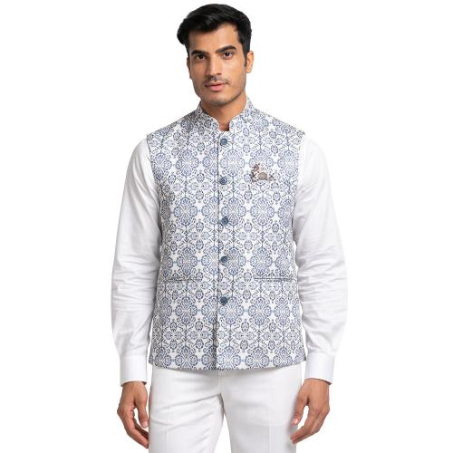 Raymond Regular Fit Printed Blue Waistcoat