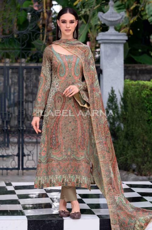 Label Aarna Light Brown and Cream Compact Lawn Premium Salwar Suit with Digital Print [Unstitched]