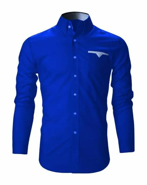 Life Roads Royal blue Pure Cotton Slim fit Casual shirt For Men