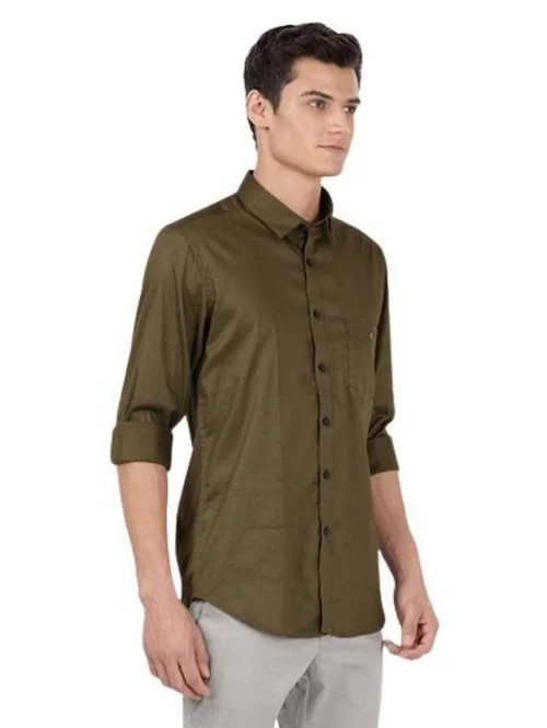Otto D Olive Plain Smart Casual Shirt Trim Fit Udoon_5 Size 42