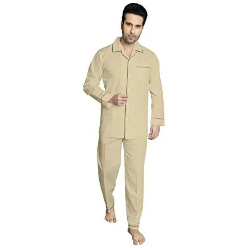 TATWAM Men Beige Cotton Nightsuit
