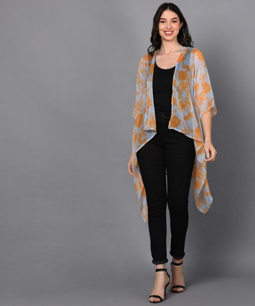 Serein Women Blue All Over Print Shrugs & Boleros