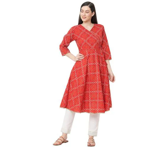 GIA Jaipuri bandhani kurti size - L Red