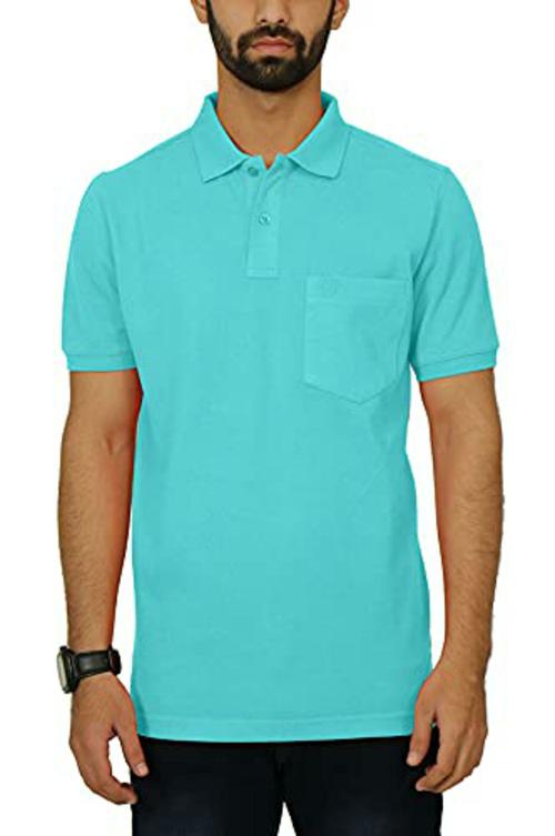 Celsius Men's Half Sleeve Solid Regular fit Pique Polo Tshirt with Pocket Ocean Blue|Light Blue|XXL