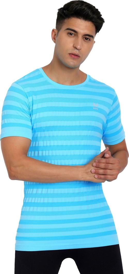 Heka Blue Men Self Design Nylon Blend T-shirt