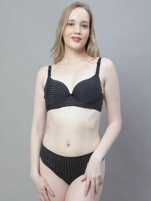 PrettyCat Women Black Polyester Blend Lingerie Set For Women (PC-SET-6093)