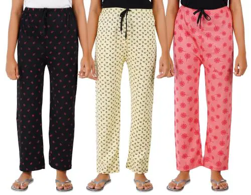 Suman Tex Women Multicolor Printed Cotton Pack Of 3 Stylish Fashion Pyjama (S)
