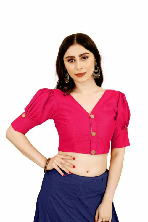 Hariguru Fashion Women's Casual Cotton Readymade Designer Blouse, V-Neck & Puffed Sleeve (Pink-42)