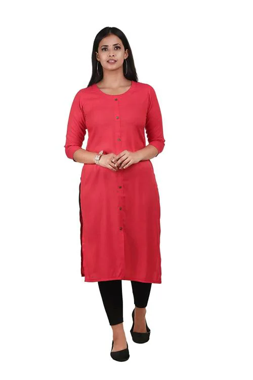 MUKHAKSH (Pack of 1 Suit Set = 1 Plain Kurti + 1 Churidar) Women Ladies Girls Dark Pink Plain Kurti + Black Ankle Length Legging with String