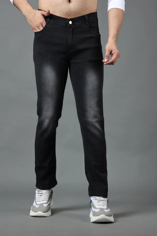 EditLook Men's Black Wash Blended Denim Slim Fit Jeans