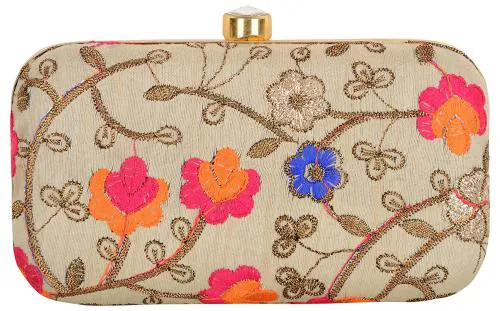 Tooba Handicraft Gold Velvet Women Designer Clutch Bag With Chain Strap