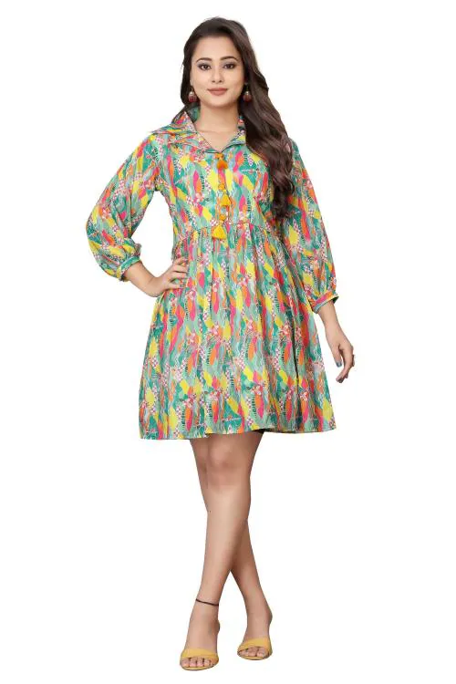 SHEChoice FAB Women’s A-line Multicolor Dress | Elegant Flare Dress for Casual and Formal Occasions | Lightweight Cotton-Blend Fabric | Flattering Fit for All Body Types | Perfect for Summer, Parties-(MultiColour)-XXL