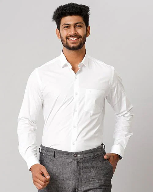Ramraj Cotton Mens Full Sleeve White Shirt