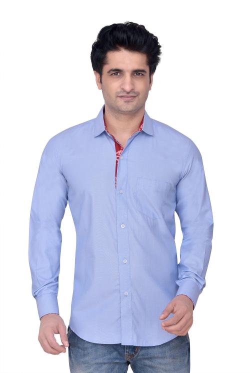 PP SHIRTS Men Blue Solid Cotton Blend Casual Shirt (L)