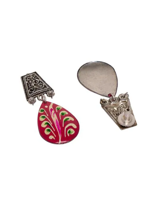 Shoshaa Brass Silver Plated Meenakari Geometric Drop Earrings For Women