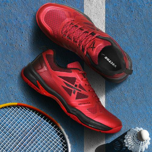 Vector X Mettalica Badminton Shoes For Men (Red-Black)