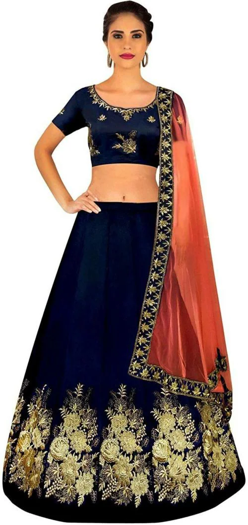 Bhakti Nandan Women Semi Stitched Embroidered Lehenga Choli with Dupatta set (Blue Gulabo)