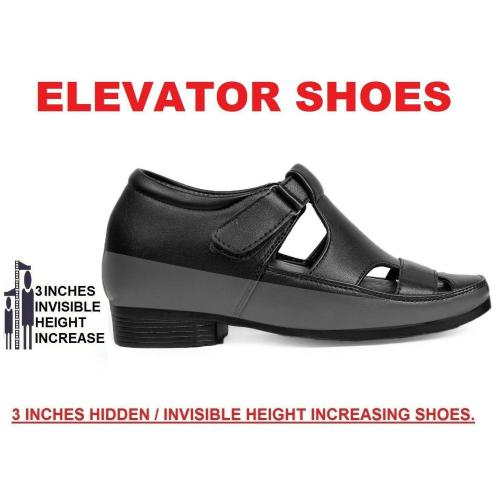 Bxxy Black Men's 3 Inches Hidden Height Increasing Elevator Faux Leather Casual Roman Sandal