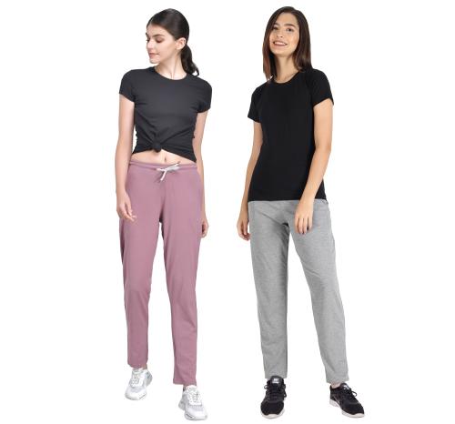 Fflirtygo Women's Combo Lavender_Grey Cotton Solid Pyjama/Track Pants With 2 Functional Pockets