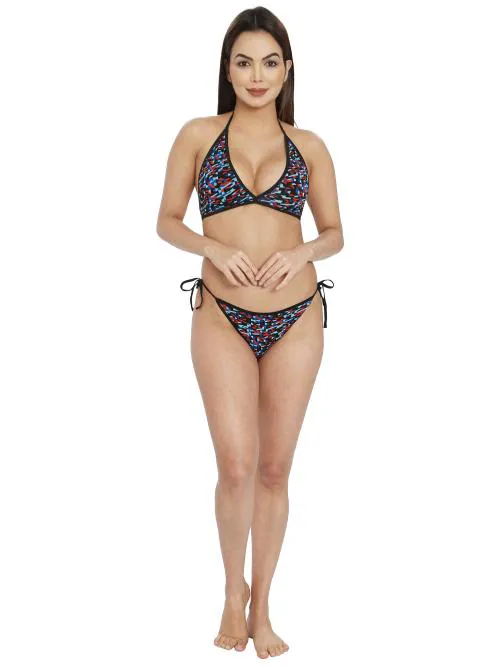 ILRASO GISELLE STRING BIKINI SET| BLACK & BLUE PRINT| MODAL FABRIC