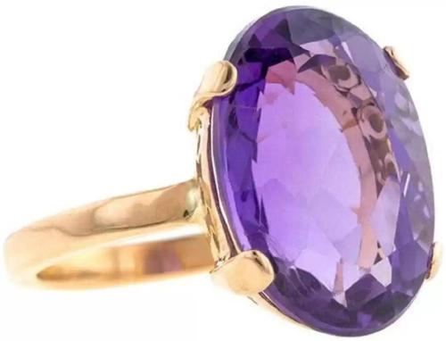 Chopra Gems & Jewellery Gold Plated Brass Clara Amethyst Elegant Stone Ring (Men and Women) - Free Size