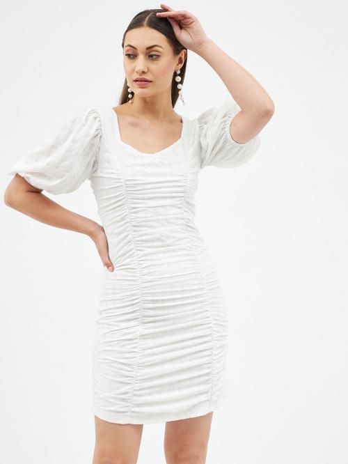 HARPA Women White Self Design Polyester Dress
