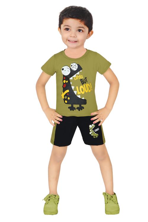 BABY BOYS GREEN COTTON TSHIRT & SHORTS SET