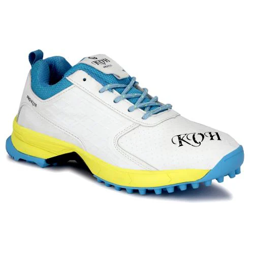PRO KVH Cricket Shoes for Men: All-Round Performance with Rubber Spikes for Turf & Grass (White/Lime-Yellow)