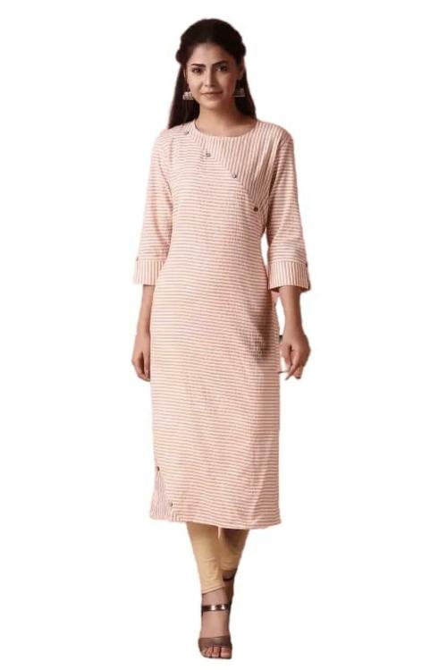 V TRADITION Women Orange Striped Regular Fit Straight Kurta, Small l Kurta l Women Kurta l Latest Kurta l Women Salwar Set l Kurta and Pant Set l Woven kurta l Multicolour Kurta l Printed Kurta