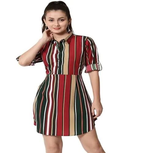 Angoori Fashion Women's Short Dress| Multicolor Dress| Strip Printed Dress|S to 7XL