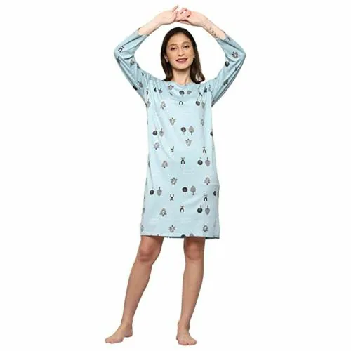 Aurea Full Sleeves Knee Length TShirt Nightgown Dress for Girls