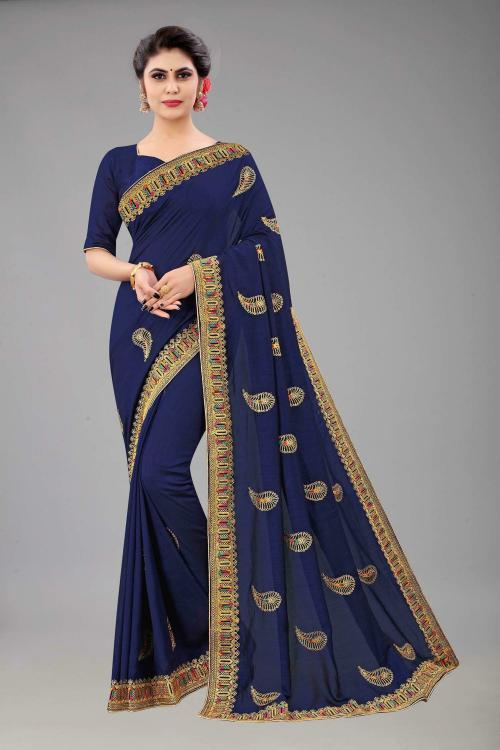 Kuvarba Fashion Women Maroon Embroidery Silk Blend Sarees